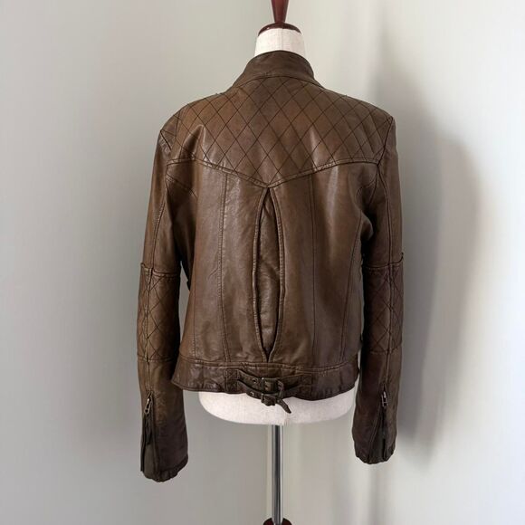 Vintage Brown Moto Leather Jacket Blanc Noir Size L - Picture 4 of 8